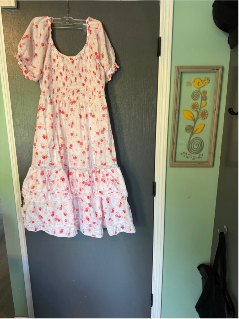 Women's LoveShackFancy Floral Midi Dress White Pink Size XL